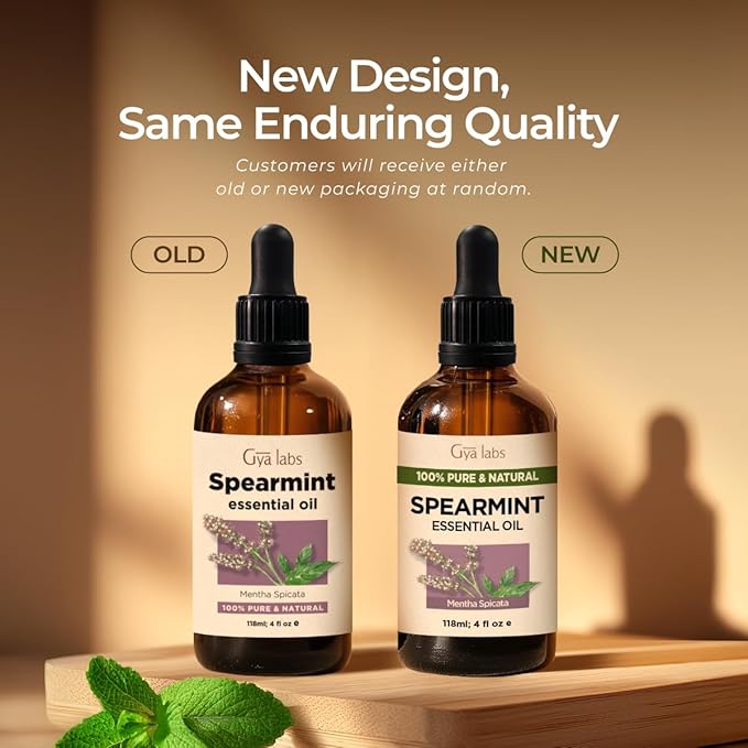 Gya Labs Spearmint Essential Oil for Facial Hair - Huge 4 Fl Oz - 100% Pure Natural Spearmint Oil for Diffuser, Skin, Massage, Aromatherapy & Candle Making Scent