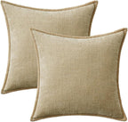 MIULEE Pack of 2 Couch Throw Pillow Covers 20x20 Inch Beige Farmhouse Decorative Pillow Covers with Stitched Edge Soft Chenille Solid Dyed Spring Pillow Covers for Sofa Bed Living Room