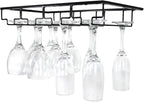 4 Rows Wine Glass Rack Under Cabinet Hanging Stemware Wine Glass Holder Under Shelf Wire Wine Glasses Racks Hanger for Bar, Kitchen (1, 4 Rows)