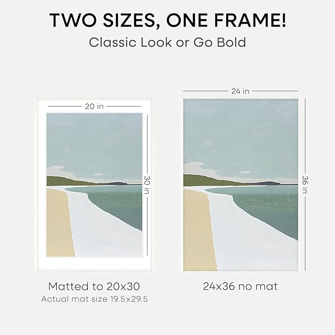 Homeforia White Picture Frame 24x36, High End Oak 24 x 36 Wood Poster Frame with Mat 20 by 30 for Photo, 24x36 Large Wooden Frame Matted to 20x30, 36x24 Thin Frames, Tempered Glass, Wall Kit, Set of 1