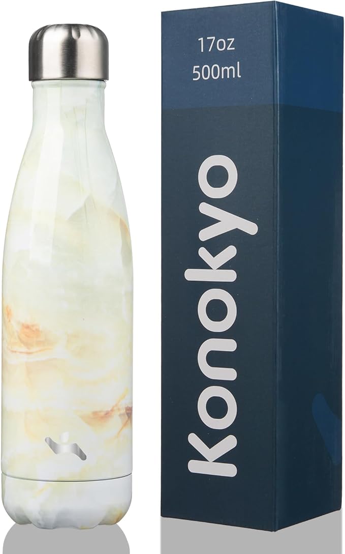 Insulated Water Bottles,17 oz Double Wall Stainless Steel Vacumm Metal Flask for Sports Travel,Marble Jade