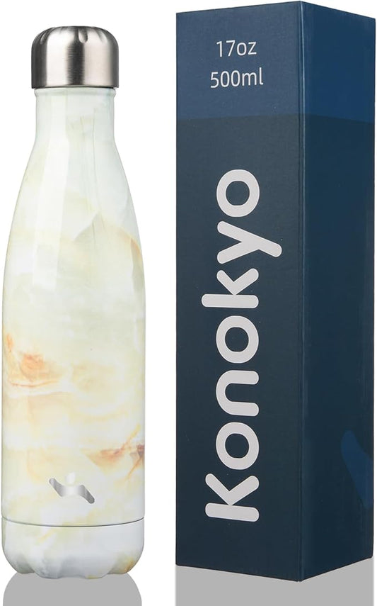Insulated Water Bottles,17 oz Double Wall Stainless Steel Vacumm Metal Flask for Sports Travel,Marble Jade