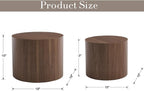 CIMOTA Round Wood Nesting Coffee Table Set of 2, Modern Circle Travertine End Side Table Sets for Living Room, Walnut Wooden Color/No Assembling