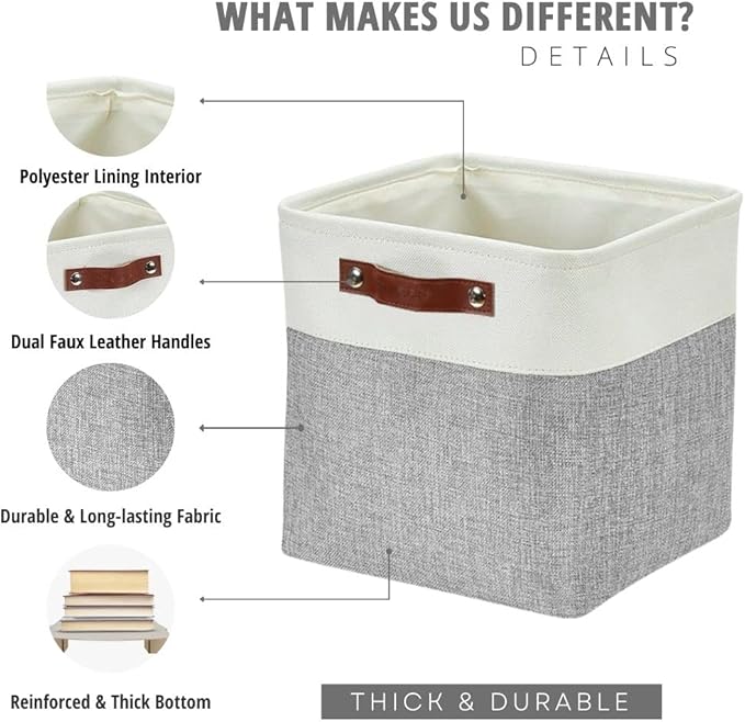 DECOMOMO 13 Inch Cube Storage Bins, Fabric Storage Cube, Basket for Kallax Shelves (Grey & White, 4 Pack)