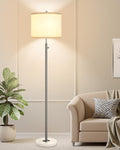 【Upgraded】 Dimmable Floor Lamp for Living Room, 11W LED Bulb Included, Modern Standing Lamp with Marble Base, Tall Pole Light with Linen Shade for Bedroom Reading Office Corner Nursery-Brushed Nickel