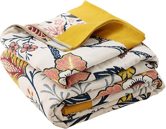 Boho Muslin Blanket for Adults 6-Layer Gauze 80 x 90 Inches Soft Cozy 100% Cotton Summer Cooling Blanket Floral Farmhouse Home Decor Sofa Bed Coverlet Both Sides (Boho Floral, 80 x 90 in)