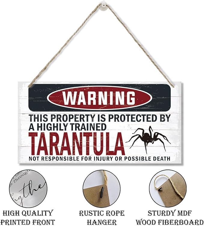 Warning Sign, Tarantula Warning Wood Plaque Sign, Funny Door Signs, Decorative Wood Hanging Suspension Plaque, Farmhouse Wooden Wall Decor, Outdoor Hanging Wooden Signs