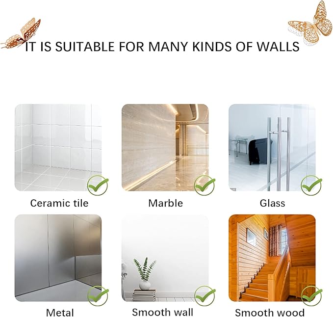 SAOROPEB 3D Butterfly Wall Decor, 48 Pcs 4 Styles 3 Sizes, Removable Metallic Wall Sticker Room Mural Decals for Kids Bedroom Nursery Classroom Party Decoration Wedding Decor DIY Gift (Rose Gold)