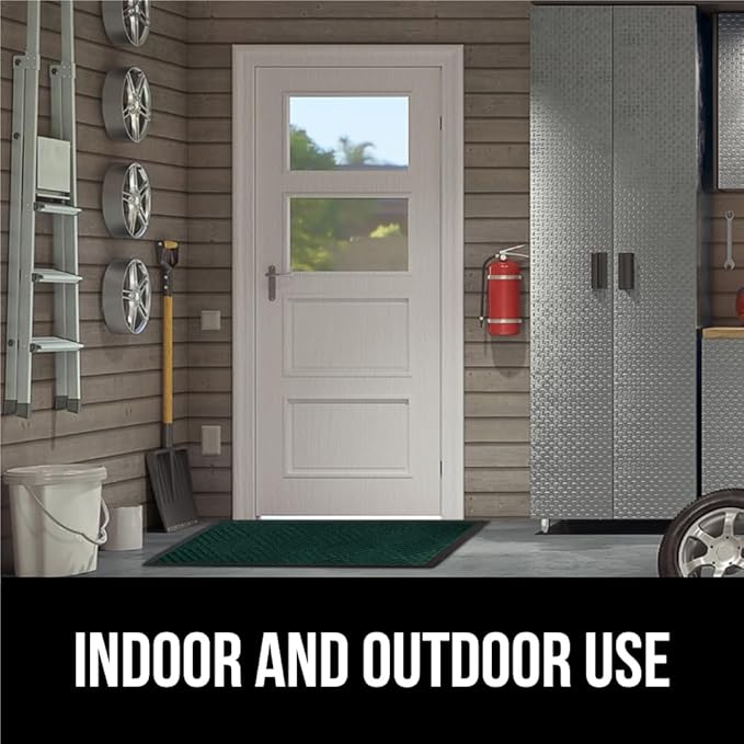 GORILLA GRIP 100% Waterproof All-Season WeatherMax Doormat US Designed Natural Rubber, Stain and Fade Resistant, Low Profile Indoor Outdoor Door Mats, Easy Clean Patio Mat, 23x35, Green Diamond