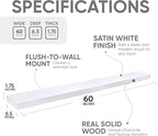 Homeforia Floating White Shelf 60 inches, High End Solid Real Wood 60inch Long Floating Shelves for Wall Mounted, White Wooden 60in Floating Shelves, Heavy Duty Bracket, 60 X 6.5 X 1.75 inch, Set of 2