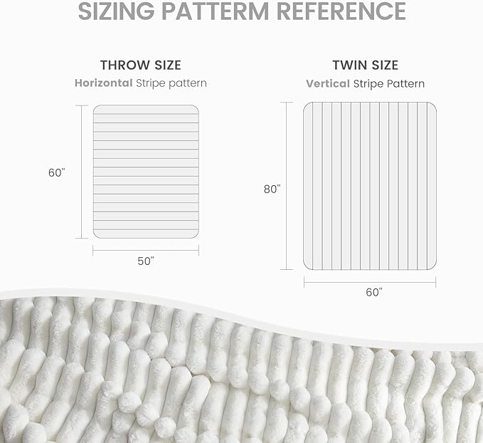 Cozy Bliss Faux Fur Throw Blanket for Couch, Cozy Warm Plush Striped Blanket for Sofa Bedroom Living Room, 50 * 60 Inches Cream White