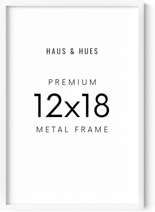 HAUS AND HUES 12x18 White Picture Frame - White 12x18 Frame Aluminum, Vertical & Horizontal Hanging, Shatterproof Plexiglass - Ideal for Home, Room, Office Decor (12x18 in, White)