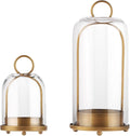 6" & 4" Versatile Modern Metal Hurricane Lantern in Set of 2 with Handmade Sturdy Glass Dome for Pillar Candle & Plants (Brass, 4"x7.5" &6.3"x11.2")