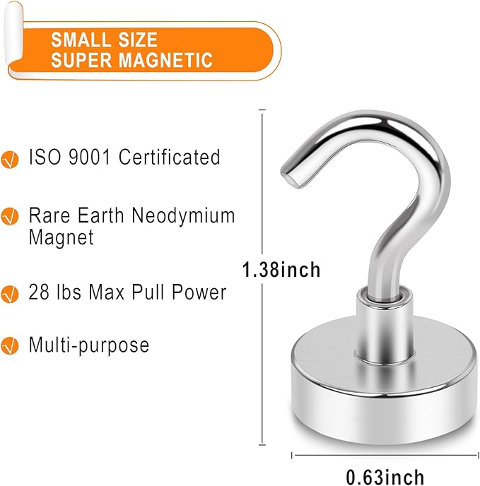 MIKEDE Magnetic Hooks Heavy Duty, 28Lbs Neodymium Magnets with Hooks for Refrigerator, 10Pcs Strong Cruise Hooks for Hanging, Magnetic Hanger for Grill, Toolbox, Storage