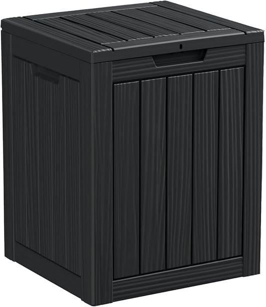 28 Gallon Deck Box Large Outdoor Storage for Patio Furniture,Outdoor Cushions,Garden Tools and Pool Supplies,Waterproof,Resin,Lockable(Black)