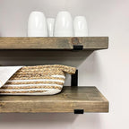 Rustic Shelves with J-Brackets Set of 2, Industrial Shelf, Kitchen Shelves, Solid Wood, Decorative Wall Storage, Heavy Duty, (Grey, 48Wx6D)