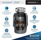 InSinkErator EVOLUTION 0.75HP 3/4 HP, Advanced Series EZ Connect Continuous Feed Food Waste Garbage Disposal, Gray