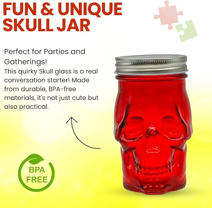 Generic 14 oz Colorful Skull Glass Mason Jar – Mix & Match 7 Vibrant Colors, Large & Durable! (Blue)