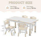 Kids Study Table and Chairs Set, Height Adjustable Toddler Table and Chair Set for Kids Ages 3-8, Graffiti Desktop (Burlywood - 1)