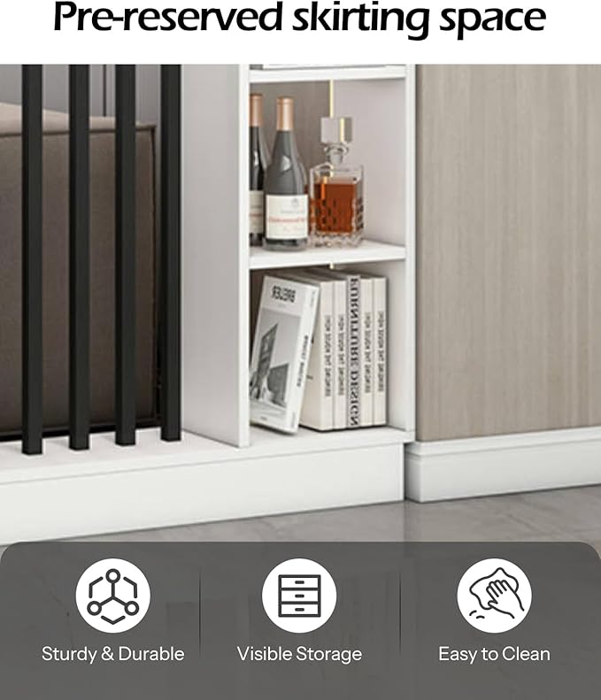 Wall Room Divider, Storage Cabinet Storage Display with Shelves, Modern Freestanding Wood Room Divider Screen, Wall Privacy Screens for Home Decorative (White+Black,31.5" L x 9.5" W x 79.5" H)
