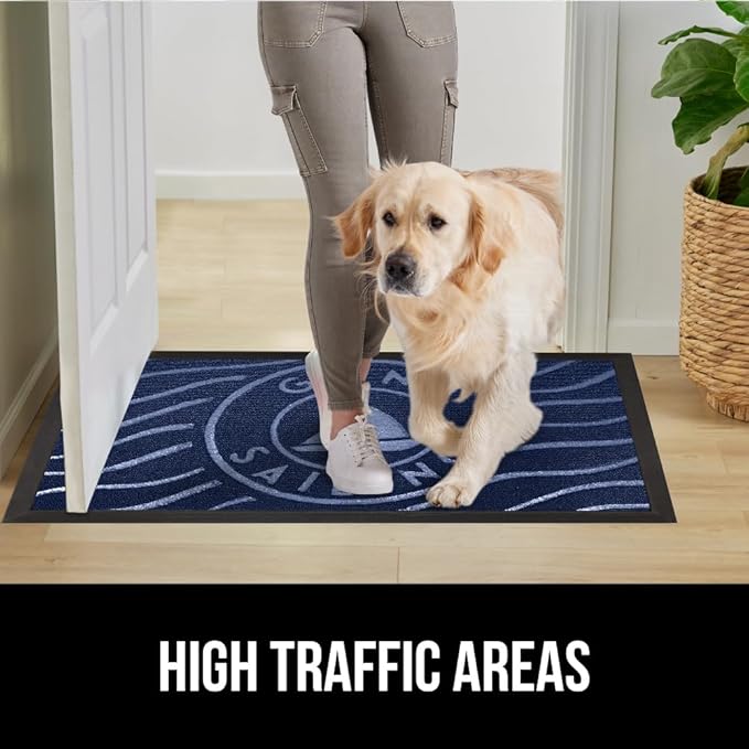 GORILLA GRIP 100% Waterproof All-Season WeatherMax Doormat 35x23, US Designed Natural Rubber, Stain and Fade Resistant, Low Profile Indoor Outdoor Door Mats, Easy Clean Patio Mat, Blue Sailing