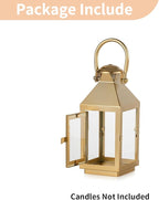 NUPTIO Gold Lanterns Decorative Indoor: 8.6 Inch Tall Metal Lantern with Glass for Pillar Candle - Fireplace Decor for Christmas Home Living Room Mantle Porch Wedding