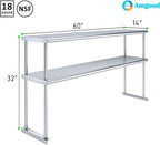 AmGood Double OverShelf Stainless Steel NSF - Many (60" Long x 14" Deep)