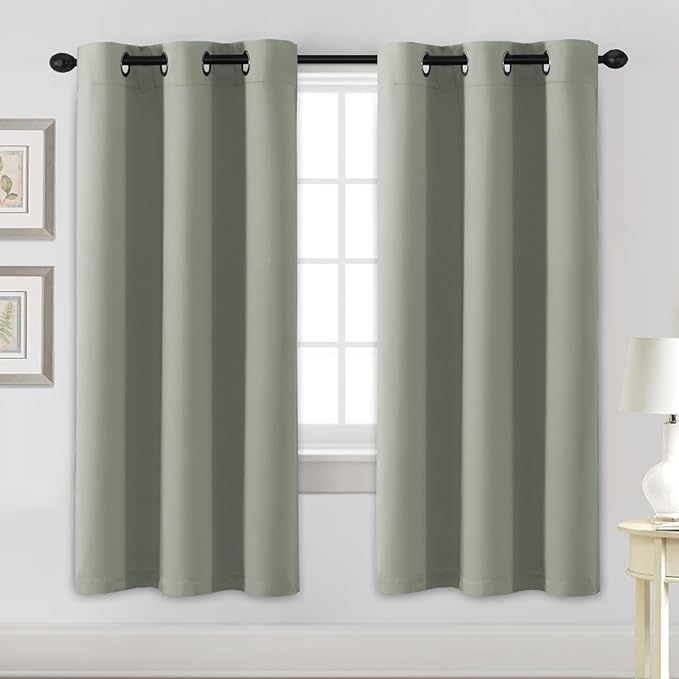 H.VERSAILTEX Blackout Curtains for Bedroom Thermal Insulated Room Darkening Living Room Curtains 72 Inch Long Grommet Privacy Protection Window Curtain Panels/Drapes for Nursery,2 Panels,Light Sage