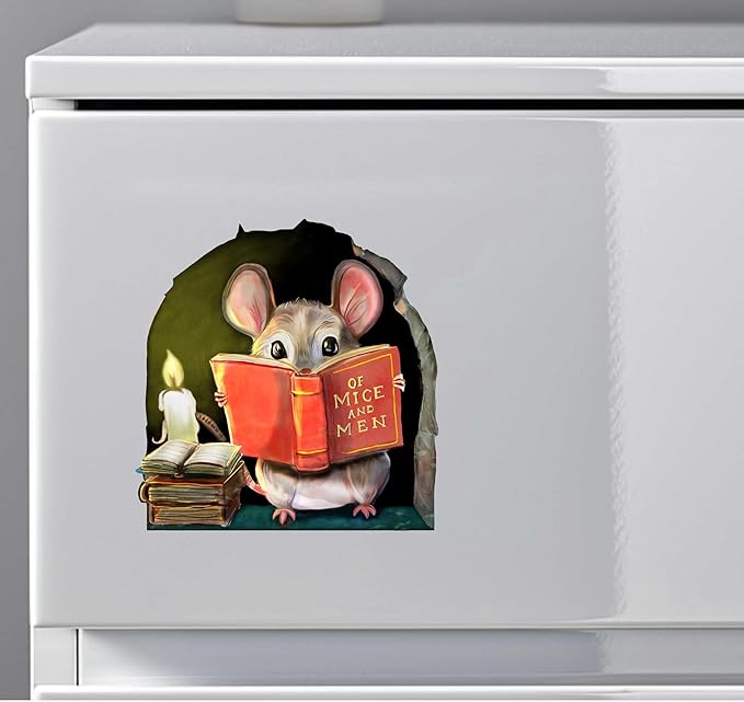 Mouse Reading Book Wall Sticker Decal – Kids Room, Classroom, Home Decor, Bookcase, Book Lover Gift, Children's Bedroom, Nursery, Cute Mouse, MICESTERPIECE