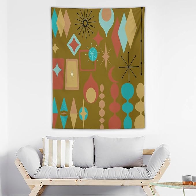 ICMOLYYENLO Boho Medieval Cat Tapestry, Abstract Atomic Starburst Geometric Aesthetic Art Wall Hanging For Bedroom Living Room Dormitory 60x80 Inches