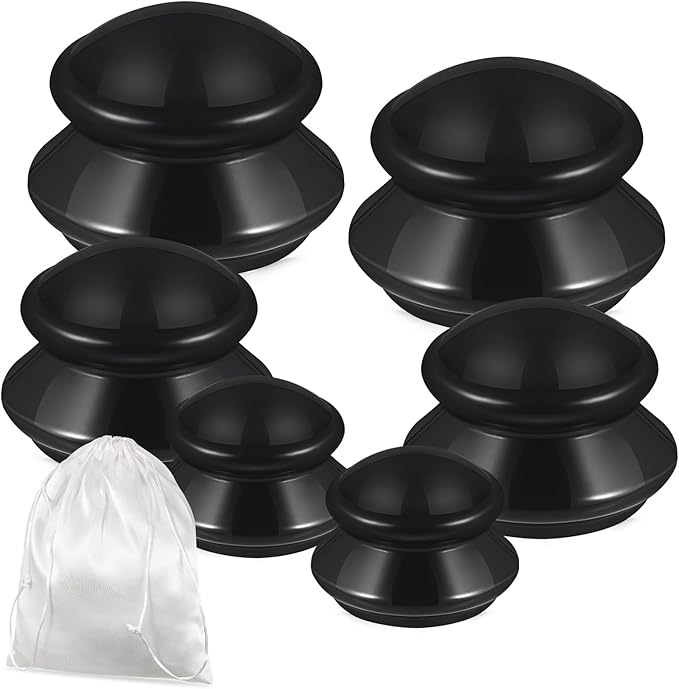 TrelaCo 6 Pcs Cupping Kit for Massage Therapy 3 Sizes Silicone Cupping Set Chinese Massage Therapy for Studio Household Cellulite Joint Pain Muscle Pain(Black)