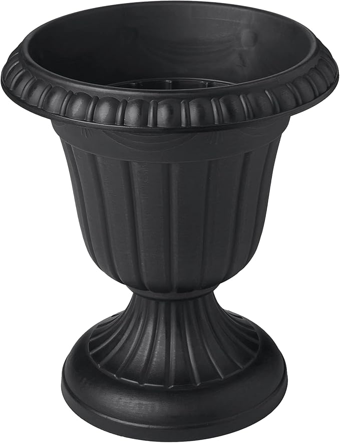 PL10BK Classic Traditional Plastic Urn Planter Indoor/Outdoor, 15" x 13", Black