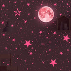 Glow in The Dark Stars and Moon Stickers for Ceiling, Luminous Wall Decals Decor for Bedroom Living Room, 407 dots + 27 Stars + 30cm Moon