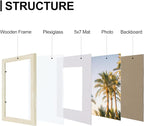 Vittanly 8x10 Picture Frames Set of 9, Shatter Resistant Plexiglass, Display 5x7 Pictures with Mat or 8x10 without Mat, Photo Frames for Wall or Tabletop, Engineered Wood, Cornsilk
