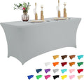 IVAPUPU 8FT Table Cloth for Rectangular Fitted Events Stretch Grey Table Covers Washable Cover Spandex Tablecloth Protector for Party, Wedding, Cocktail, Banquet, Festival