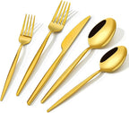KINGSTONE Silverware Set, 40-Piece Flatware Set Cutlery Set Premium 18/10 Stainless Steel, Tableware Include Forks Knives Spoons for Home Kitchen Restaurant Wedding, Dishwasher Safe, Gold