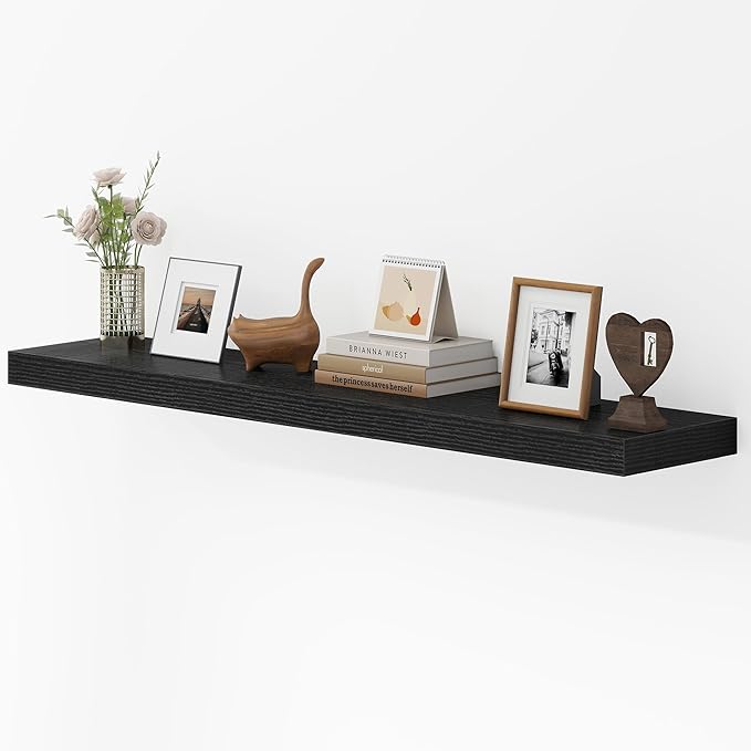48 Inches Floating Shelves for Wall, 9.3" Deep Long Floating Shelves Set of 1, Large Display & Storage Shelf, Wall Shelf for Bathroom Bedroom Living Room Kitchen Office, Black