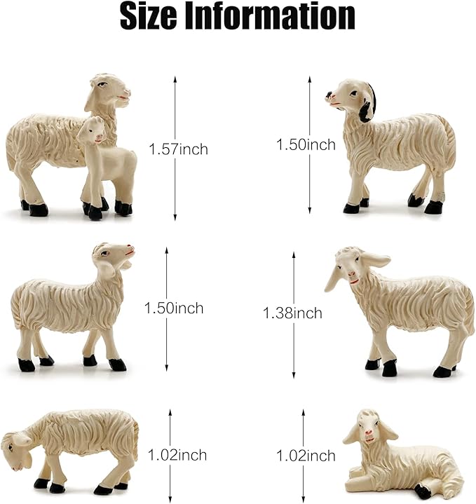 Miniature Garden Figurines Set of 6 Sheep Statues - Outdoor Decor Art for Fall Winter - Patio, Lawn, Yard Decoration - Housewarming Gift (Sheep)