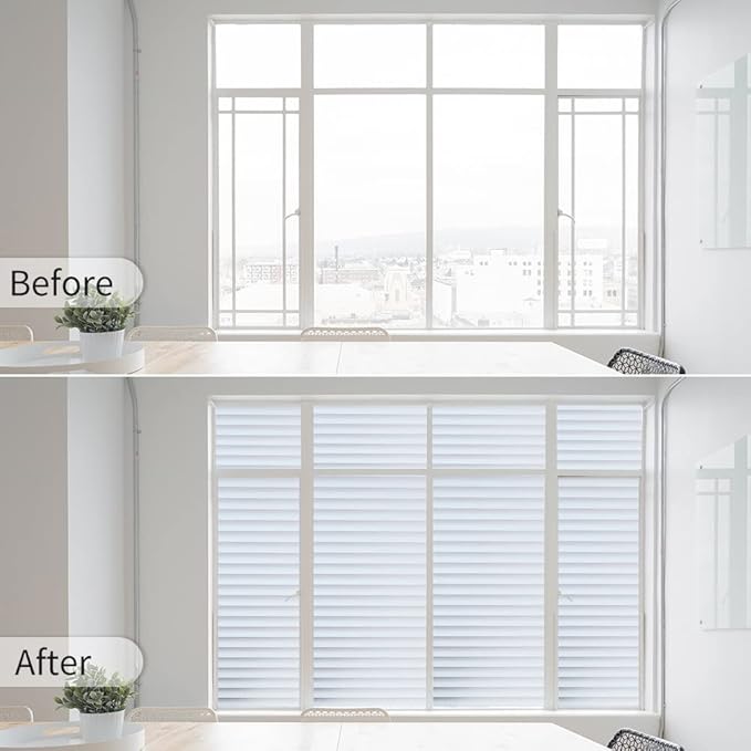 Window Privacy Film with Installation Tools, Blinds Pattern, Static Cling, Anti UV, Heat Control, Ideal for Home Shower Office Glass Door (Blinds Pattern, 23.6X157.4Inch)