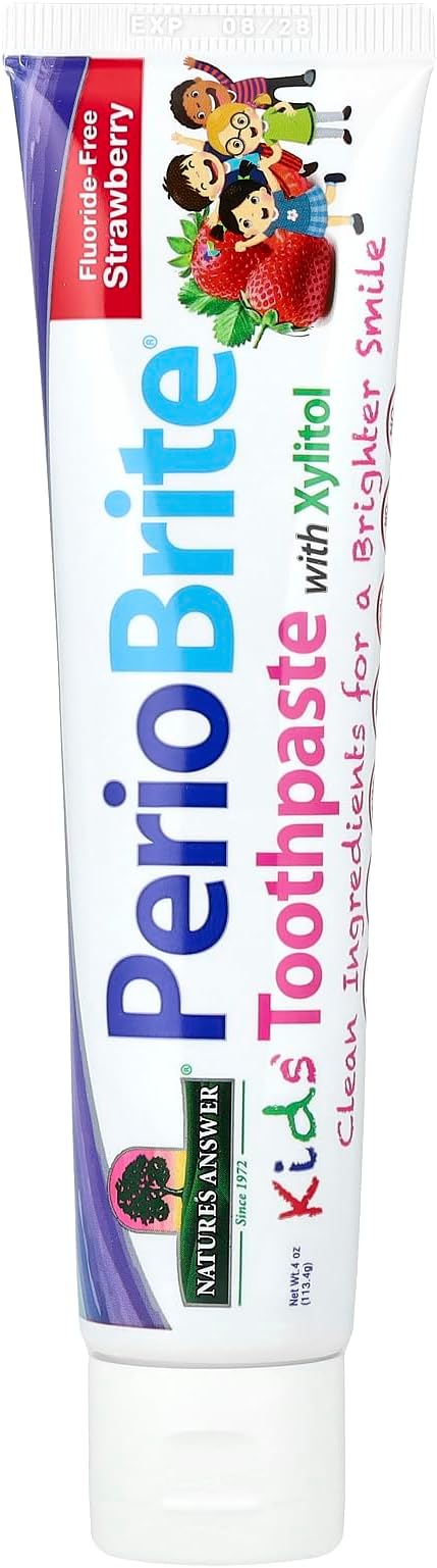 Nature's Answer Periobrite Kids Toothpaste 4 Ounce - Vegetarian, Non GMO, Gluten Free, Fluoride Free, with Xylitol, Natural Strawberry Flavor - Supports Oral Wellness for Kids, Children, Toddlers