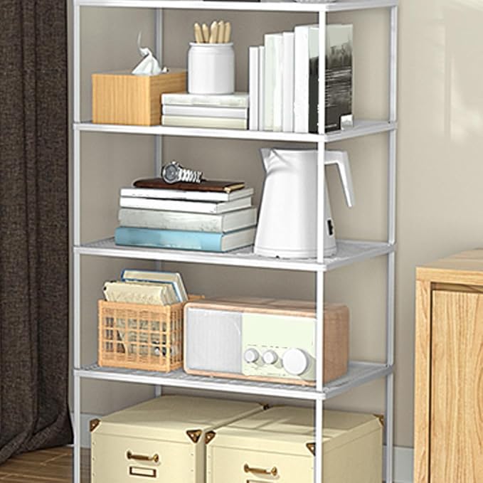 Kitchen Cabinet Storage Shelf Stackable Wire Spice Rack Organizer Heavy Duty Space Saver for Bathroom Bedroom Closet Laundry Room Office Countertop - White, Pack 1