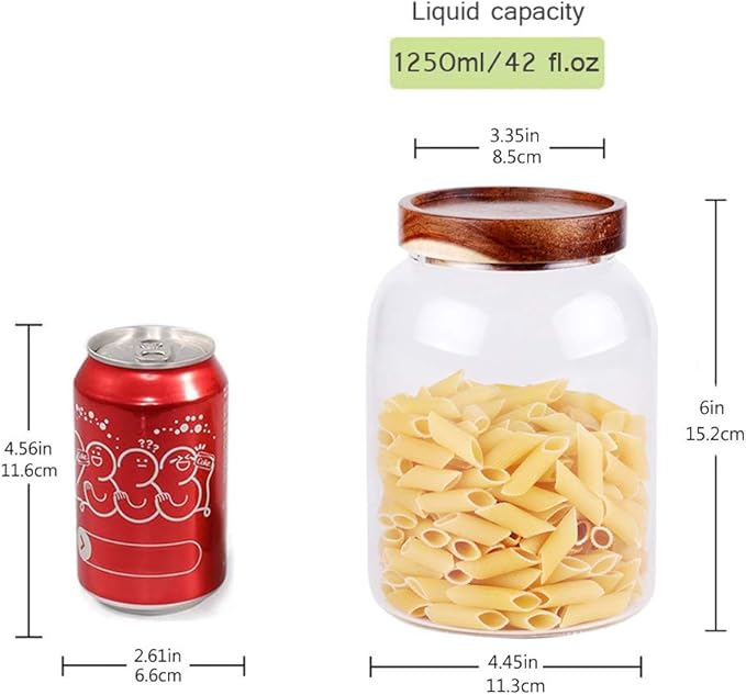 Glass Storage Jar, Food Storage Container/Canisters with Airtight Lid for Serving Tea, Coffee, Honey,.Spice, Perfect as a Cereal Dispenser (6.3 inch high)