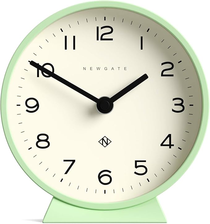 NEWGATE® M Mantel Echo Desk Clock | Modern Round Design | Neo Mint Green | Easy to Read Numbers | Contemporary Style for Desk, Table, Shelf or Bedside