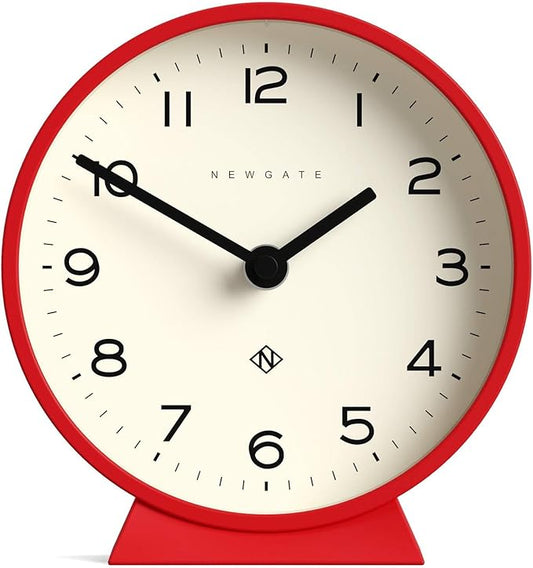 NEWGATE® M Mantel Echo Desk Clock | Modern Round Design | Red | Easy to Read Numbers | Contemporary Style for Desk, Table, Shelf or Bedside