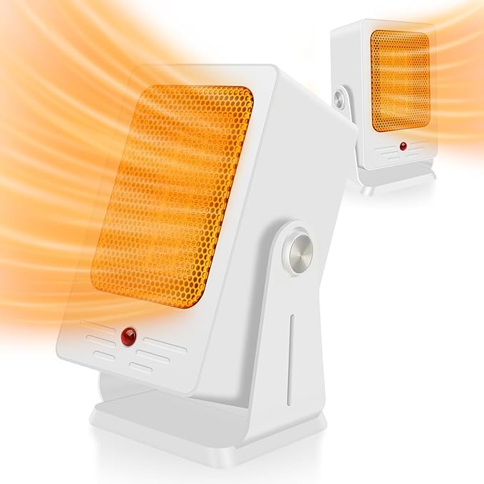 Portable Space Heaters for Indoor Use,Desktop Heater with 900W PTC 2s Fast Heating, 30° Adjustable Angle Design Small Electric Heater Lightweight for Personal, Office,Room,White