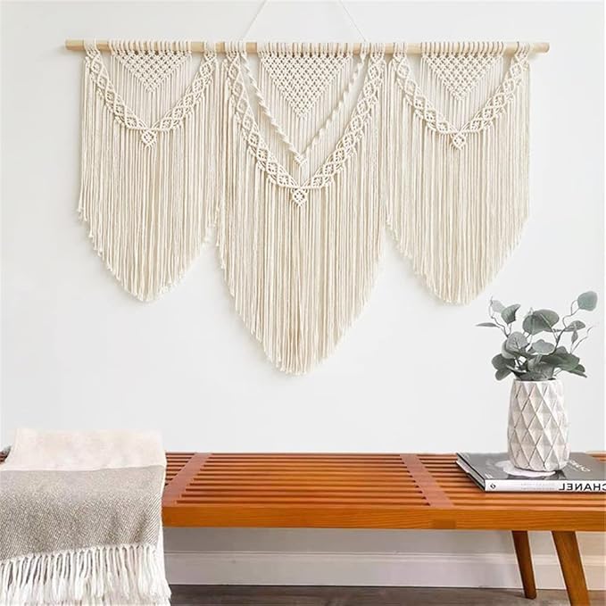 large macrame wall hanging - Boho Tapestry Macrame Wall Decor Art- Chic Bohemian Handmade Woven Tapestry Home Decoration for Bedroom Living Room Apartment Wedding Party - 43"x32" (Beige-Triangle)