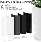 Tall Flower Pot Indoor - Outdoor Plant Pot - White Glossy Planter - Elegant Ceramics Imitation - 12" Diameter 21" Tall with Drainage Holes and Saucer