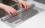 Surpahs Over Sink Foldable Multipurpose Roll-Up Dish Drying Rack, Silicone Wrapped Stainless Steel, Warm Gray, 17.5" x 13.1"