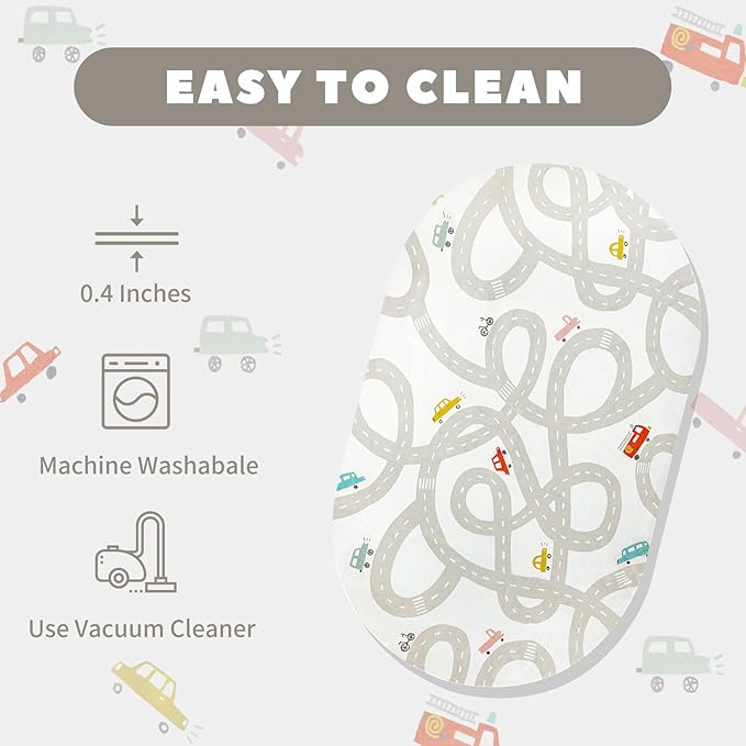 STARUIA Grey Kids Rug for Playroom, 5'x7' Washable Road Rug for Kids Bedroom, Non-Slip Car Rugs for Nursery, Large Traffic Play Mat Utral Soft Baby Carpet for Boys Girls Dorm Toy Room Tent