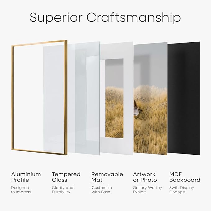 Homeforia 16x16 Picture Bronze Frame, High End Metal 16 x 16 Square Poster Frame with Mat 12 x 12 Photo, 16x16 Brass Frame Matted to 12x12 Print, 16by16 Thin Frames, Tempered Glass, Wall Kit, Set of 1